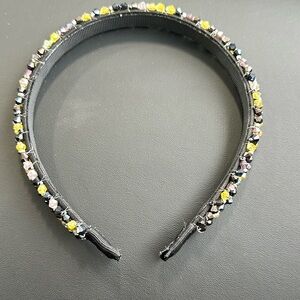 Black Beaded Crystal Headband with Yellow and Black Accents